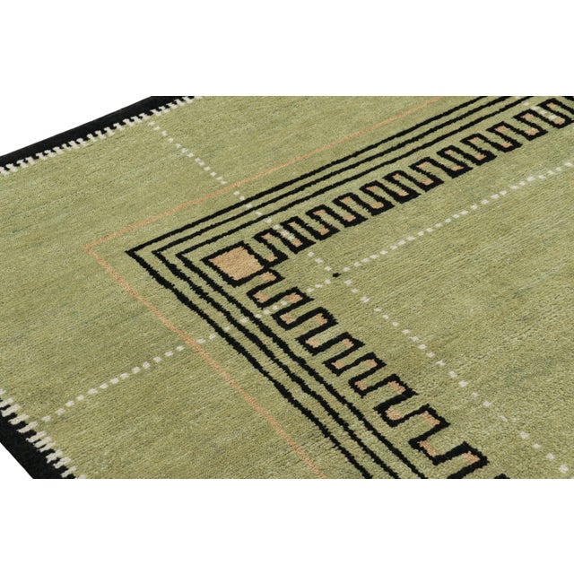 Art Deco Rug & Kilim’s Art Deco Style Rug in Green With Black Geometric Patterns For Sale - Image 3 of 8