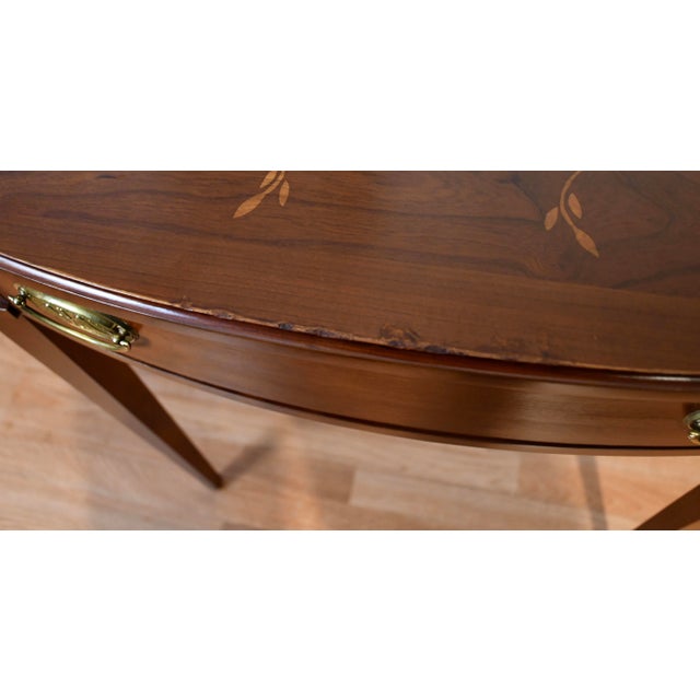 1980s Harden English Regency Style Cherry Inlaid Console Table For Sale - Image 16 of 18