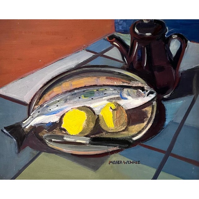 Moser Wehrle, Fish and Lemons, Oil on Canvas For Sale - Image 12 of 12