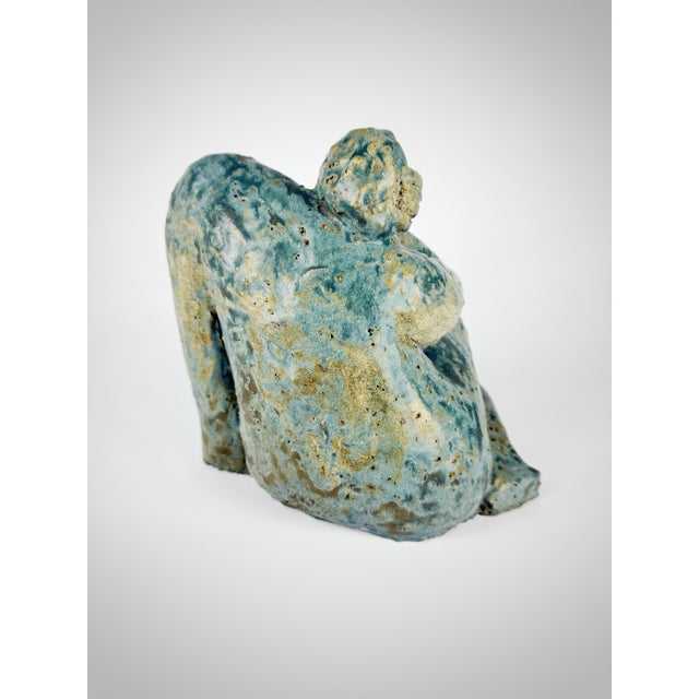 Contemporary Signed 1995 One-of-a-Kind Modernist Studio Ceramic Reclining Female Sculpture in Verdigris Glaze For Sale - Image 3 of 12