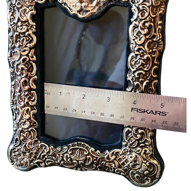 1970s Rococo Revival Silverplated Picture Frame With Floral Scrollwork and Crest Cartouche 8.5" X 6.5" for 4"x6" Image For Sale - Image 10 of 11