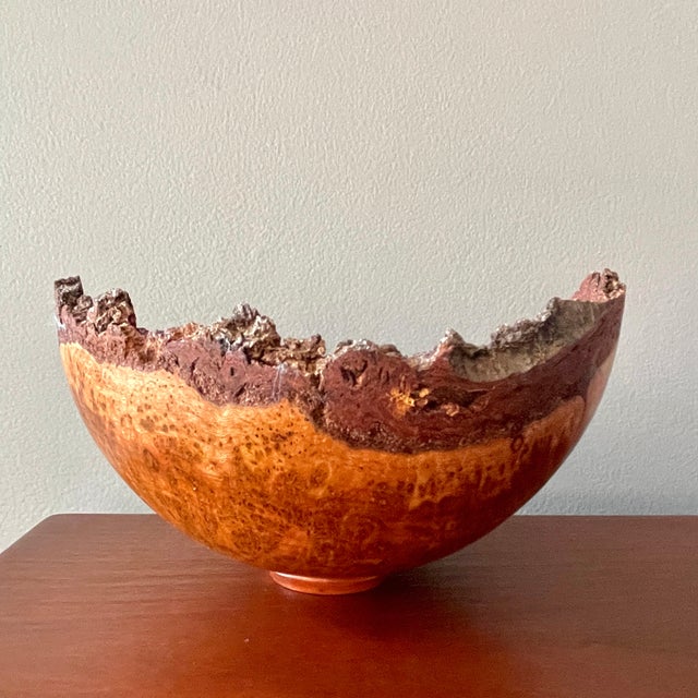 2010s 2014 Ed Sandle American Hand Turned Cherry Burl Live Edge Bowl For Sale - Image 5 of 12