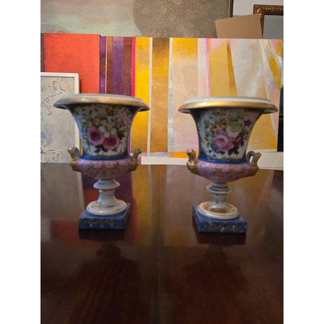 Antique Sevres Style Paris Pair of Porcelain Urns For Sale - Image 9 of 12