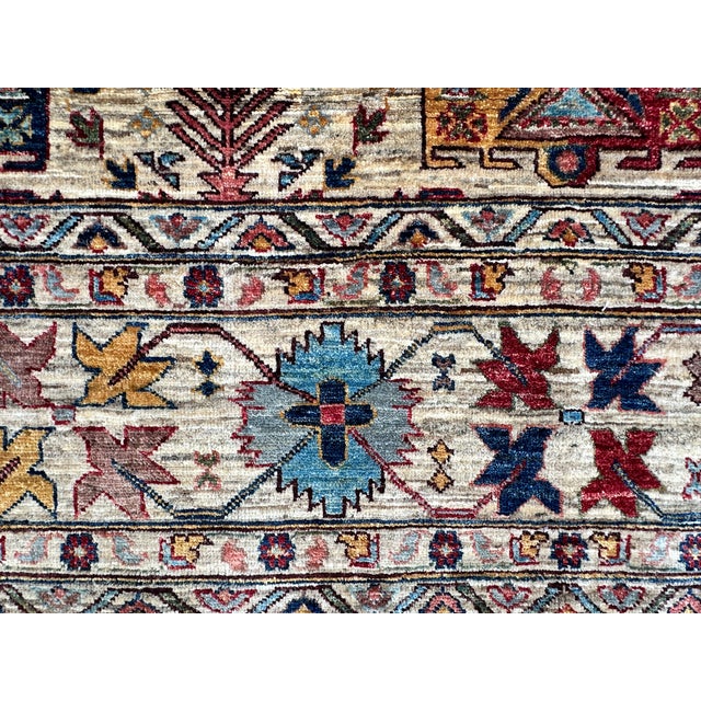 Beige Hand-Knotted Afghan Kazak Wool Area Rug - 9'0" X 11'10 For Sale - Image 8 of 12