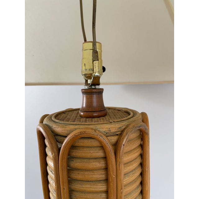 Mid-Century Rattan Floor Lamp With Shade For Sale In Portland, ME - Image 6 of 11