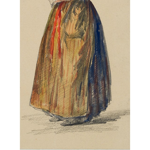 F. Perrot, Girl in French Costume, 19th-Century, Pencil For Sale - Image 4 of 5