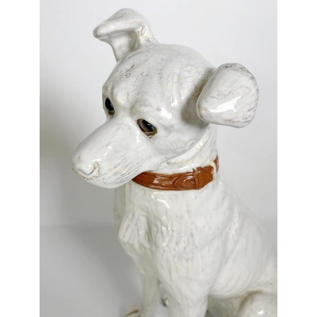 1970s White Glazed Ceramic Dog Sculpture, France, 1970s For Sale - Image 5 of 16