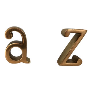 Vintage Brass "A" "Z" Bookends on Marble Bases - a Pair For Sale
