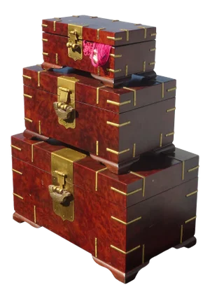 Set of Three Vintage Oriental Asian Jewelry Storage Boxes French Country