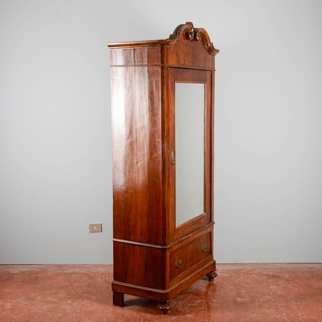 Antique Single-Door Wardrobe with Mirror, 1890s For Sale - Image 4 of 18
