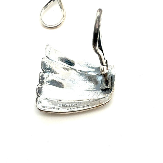 1990s Pair of Tiffany & Co Estate Fan Clip on Earrings Sterling Silver For Sale - Image 4 of 8