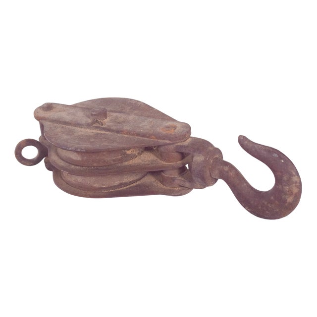 Vintage Portuguese Double Iron Pulley, 1950 For Sale