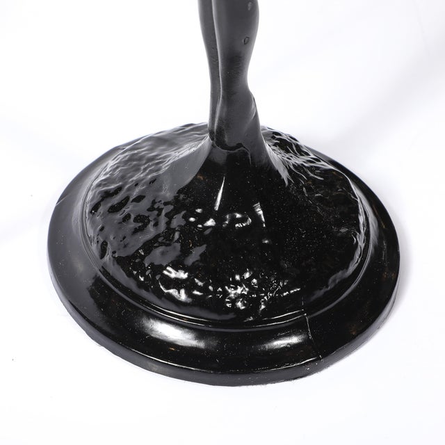 Art Deco Cobalt Blue Glass & Black Enamel Nude Sculpture Table Lamp Signed Nuart For Sale - Image 16 of 16