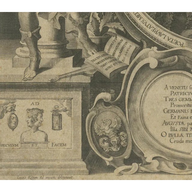 This is a detailed and symbolic line engraving from 1638, portraying Johannes Henisius (Johann Heins), a distinguished...