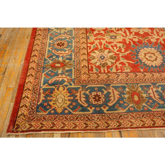 Textile 1890s Red Rust Field Geometric Antique Persian Sultanabad Knotted Gallery Rug For Sale - Image 7 of 7