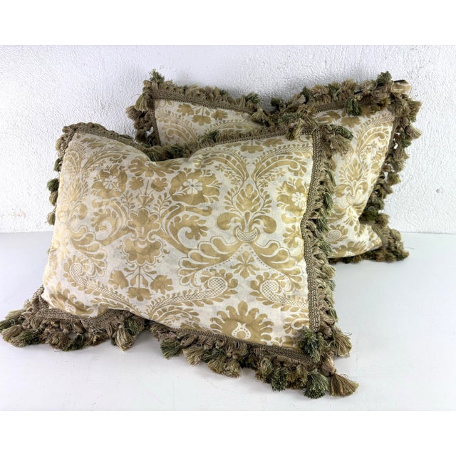 2020s Vintage Hand Crafted Tasseled Fortuny Pillows/Pair For Sale - Image 5 of 8