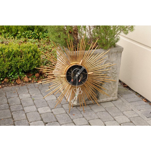 Vintage French Gilt Metal Sunburst Flush Mount Light Fixture from the 1950s For Sale - Image 10 of 11