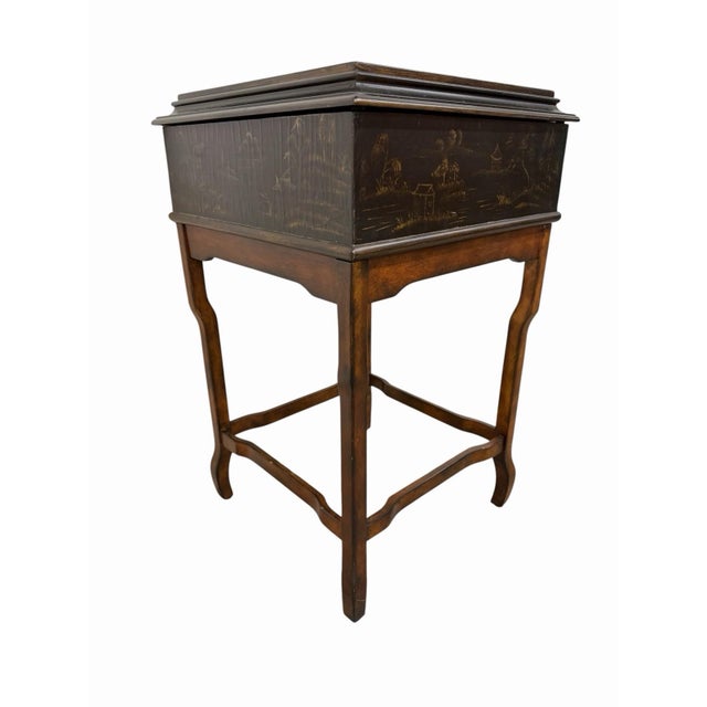 The Ethan Allen Chinoiserie Box on Stand Flip Top Side Table #13-9235 is a stylish and functional furniture piece perfect...