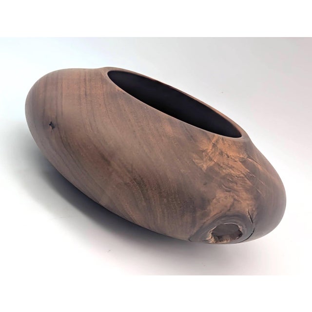 Hand Turned and Lathed Walnut Wood Bowl For Sale In Miami - Image 6 of 14
