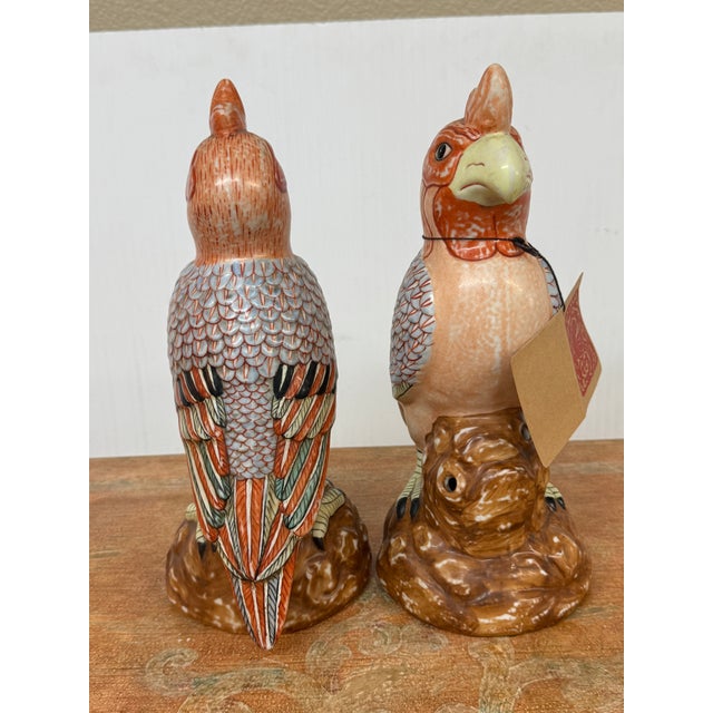 Hand Painted Porcelain Parrots, Set of Two For Sale - Image 10 of 12