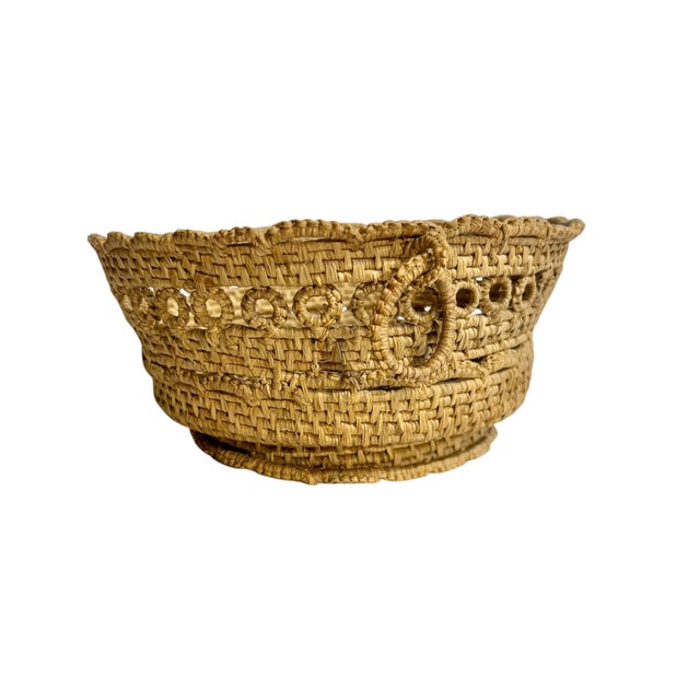 Antique French Provincial Handwoven Coiled Rope Basket With Ring Handles For Sale - Image 10 of 18