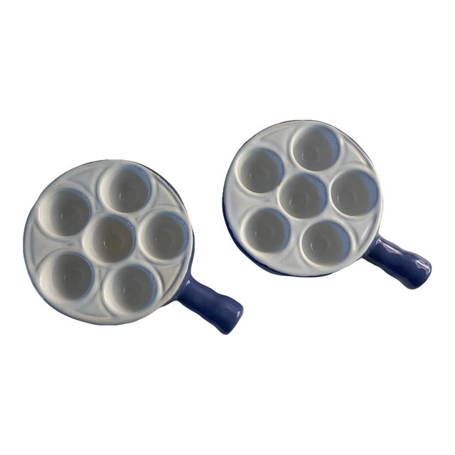 1960s French Emile Henry Quail Egg Snail Dishes- Set of 2 For Sale