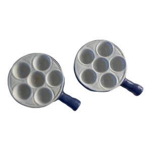 1960s French Emile Henry Quail Egg Snail Dishes- Set of 2