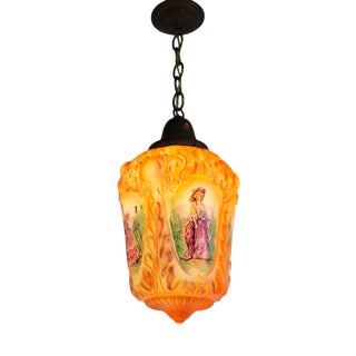 Antique French Renaissance Hand Painted Opaline Victorian Pendant Light, 1910 For Sale