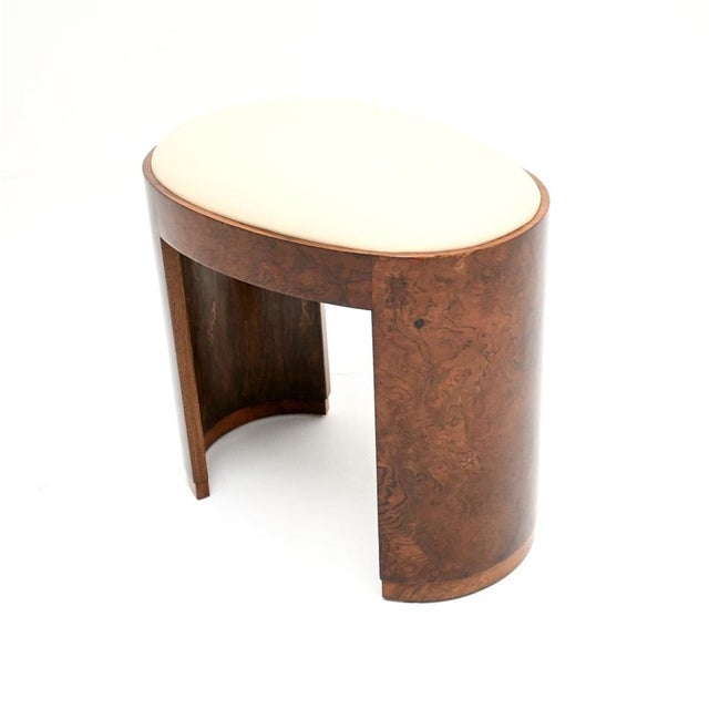 1930s Art Deco Burr Walnut and Leather Stool, 1930 For Sale - Image 5 of 9