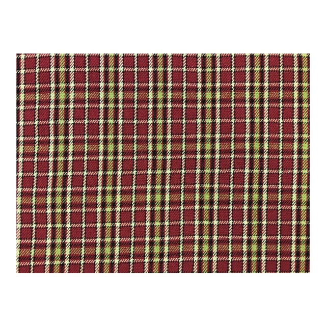 Water & Stain Resistant Reversible Woven Red Green Beige Tartan Plaid Upholstery Drapery Fabric For Sale
