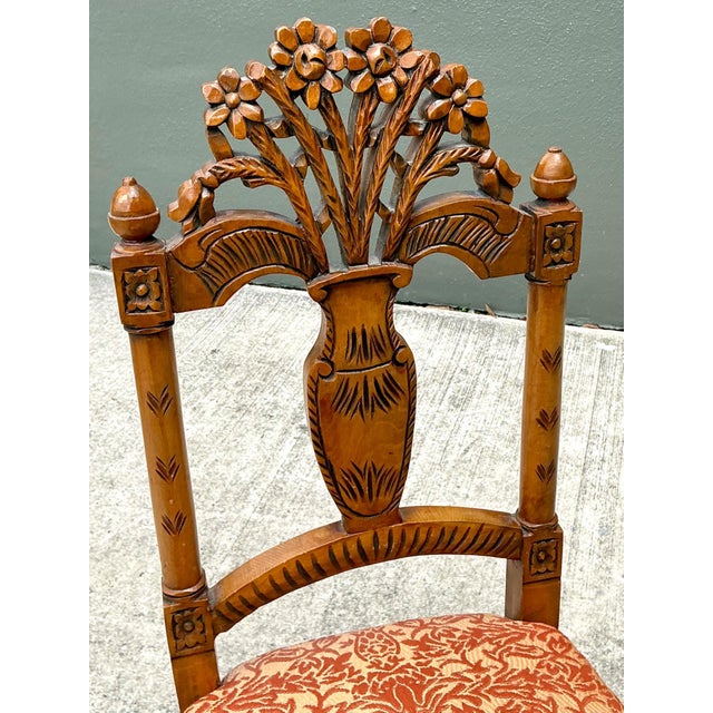 Vintage Wood Chair With Floral Carving For Sale In West Palm - Image 6 of 12