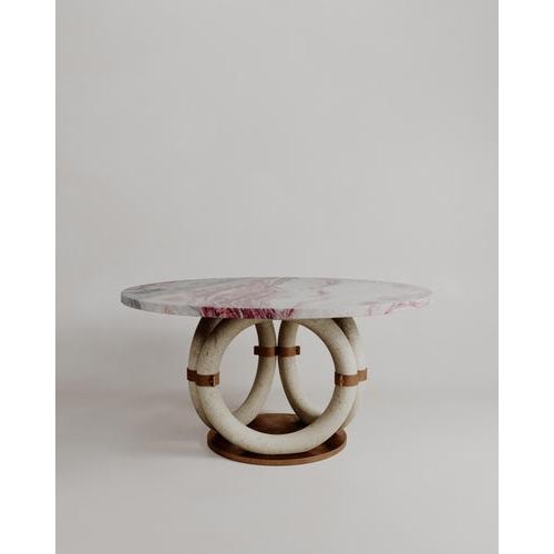 Round Pink Marble and Bronze Lilly Dining Table by Esther Knopfler For Sale - Image 6 of 15