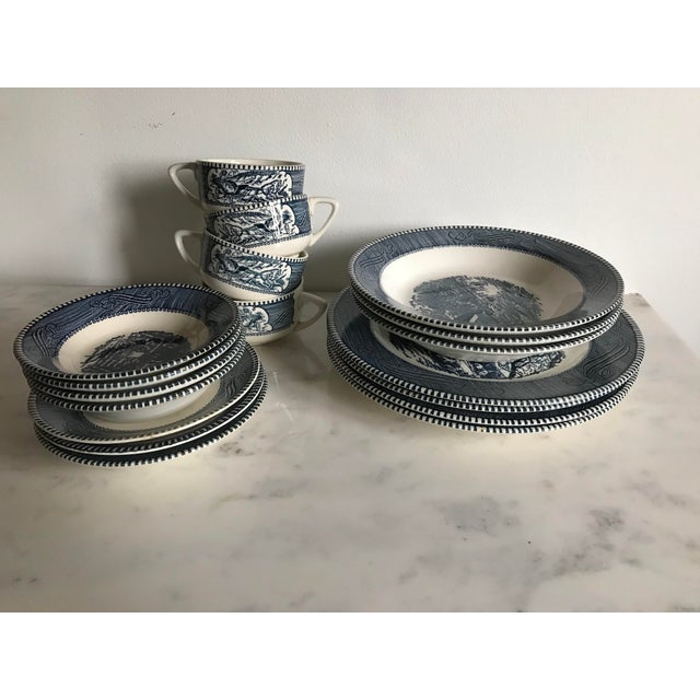 Mid 20th Century Currier And Ives Early Winter Blue And White