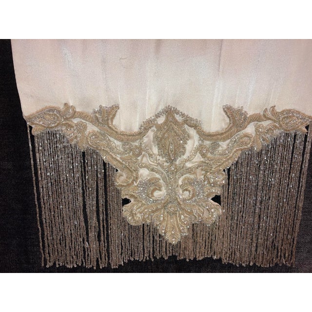 Traditional Vintage Glam Decorative Embroidered Beaded Fringed Throw For Sale - Image 3 of 7