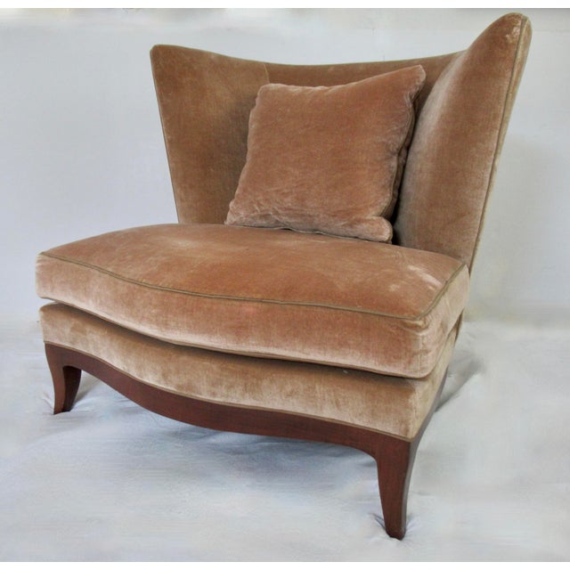 C2000 Donghia "Geneva" Collection Walnut Framed Club Chairs With Donghia Linen Velvet Textile -Pair For Sale - Image 9 of 16