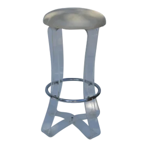 Karmel Plastics Round Bar Stool Lucite & Chrome Sculptural Lucite Cross Base 80