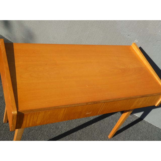 Vintage Mid Century Modern Golden Brown Side Table W Two Drawer For Sale - Image 10 of 12