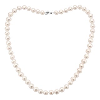 Vintage Fresh Water Pearl Single Strand Necklace, Silver Clasp For Sale