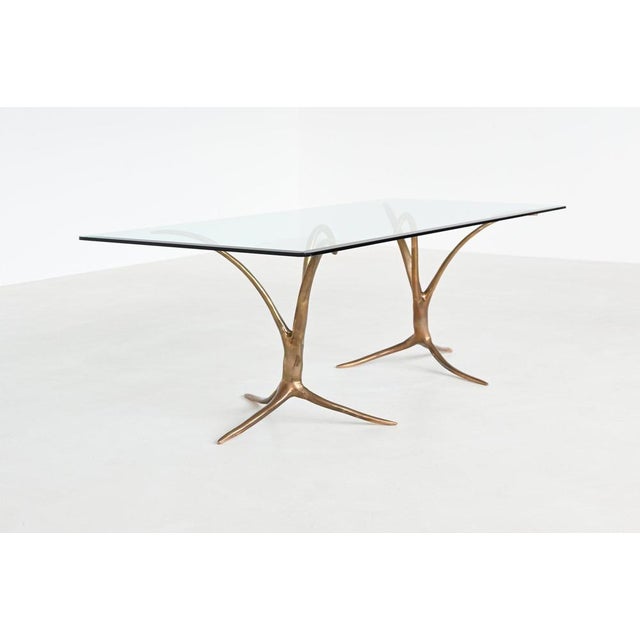 Gold Sculptural Dining Table in Bronze and Glass, Belgium, 1970 For Sale - Image 8 of 18