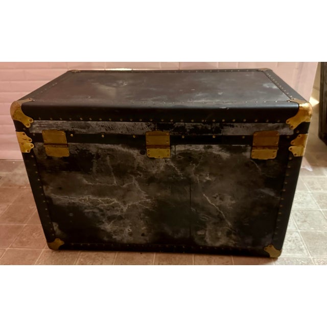 Early 20th Century Antique Steamer Travel Trunk Brass Leather For Sale - Image 9 of 10