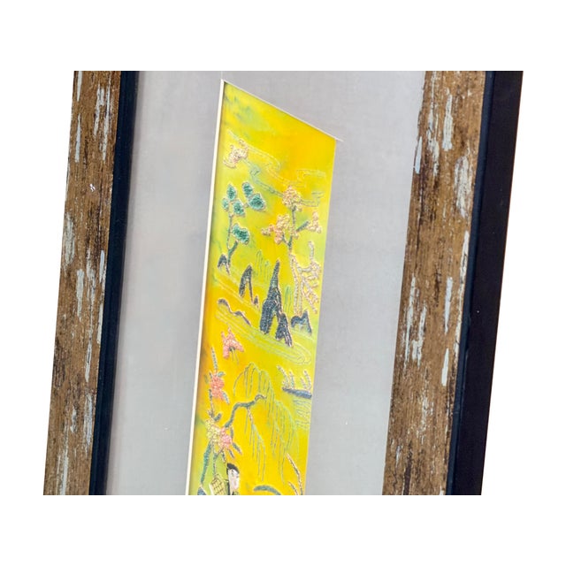 Vintage Yellow Scenery Embroidered Rectangular Framed Wall Art C For Sale - Image 13 of 13