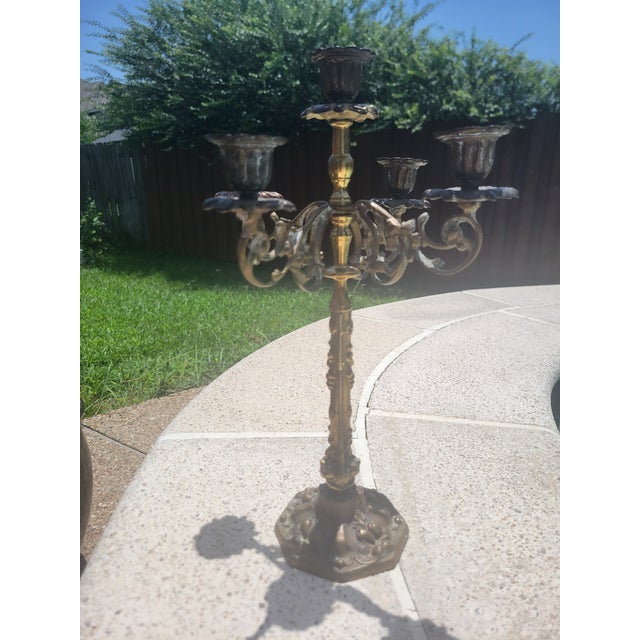 Vintage Five Arm Bronze Candelabra For Sale - Image 11 of 12