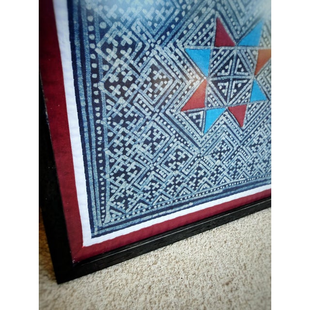 Tribal Vintage Indigo Boho Textile Wall Art | Framed Geometric Textile | Red & Turquoise For Sale - Image 3 of 11