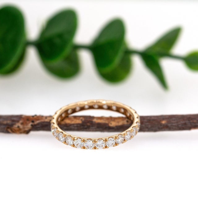 Metal Lab-Created Diamond Eternity Band in Solid 14k Yellow Gold | Stackable Ring, Size 6.75 For Sale - Image 7 of 8