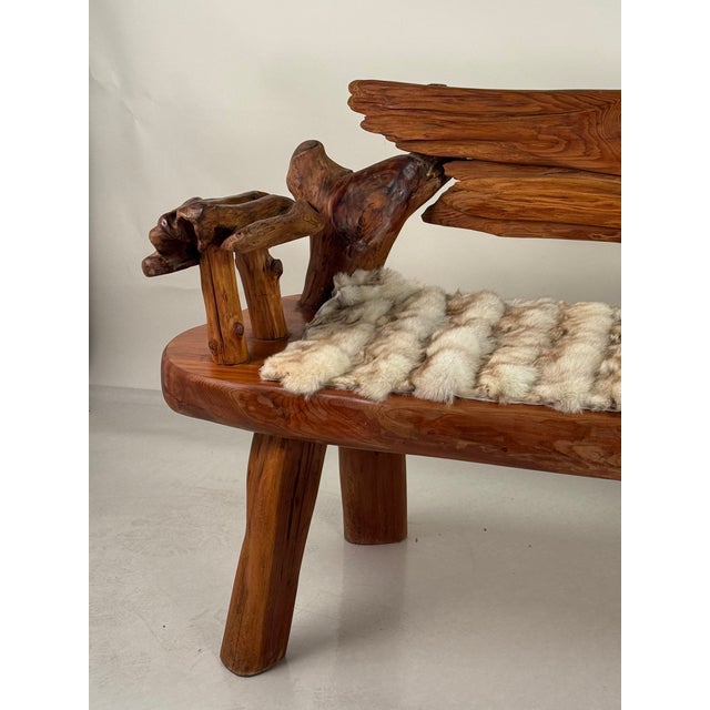 Wood Late 20th Century Sculptural Rustic Knotted Hardwood Bench For Sale - Image 7 of 12