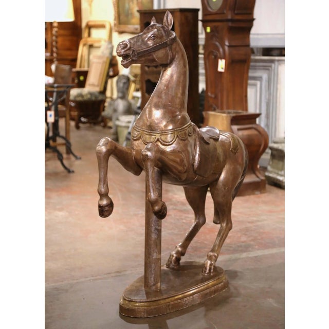 Metal Late 19th Century French Carved Wood Silvered Carousel Horse Sculpture For Sale - Image 7 of 12