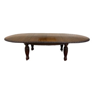 Antique English Butterfly Leaf Oval Carved Dining Table 118" Tiger Oak C1920-30s For Sale