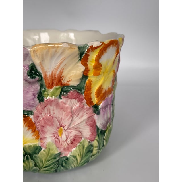 Vintage Italian Floral Majolica Style Cache Pot For Sale In Seattle - Image 6 of 7