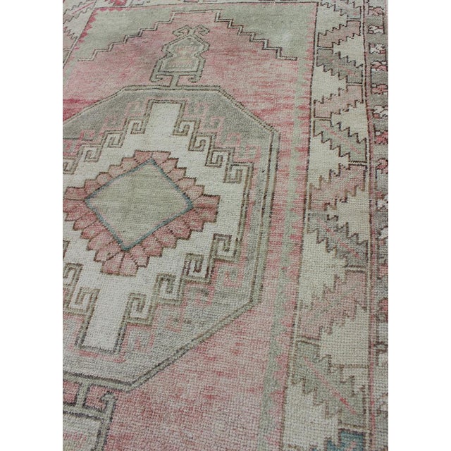 Textile Pink, Light Green, and Ivory Vintage Rug With Flower Medallion Pattern For Sale - Image 7 of 11