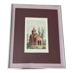 Watercolour on Paper St. Aroutiun Church Made by P.Jangirov in 1994 Framed Signed